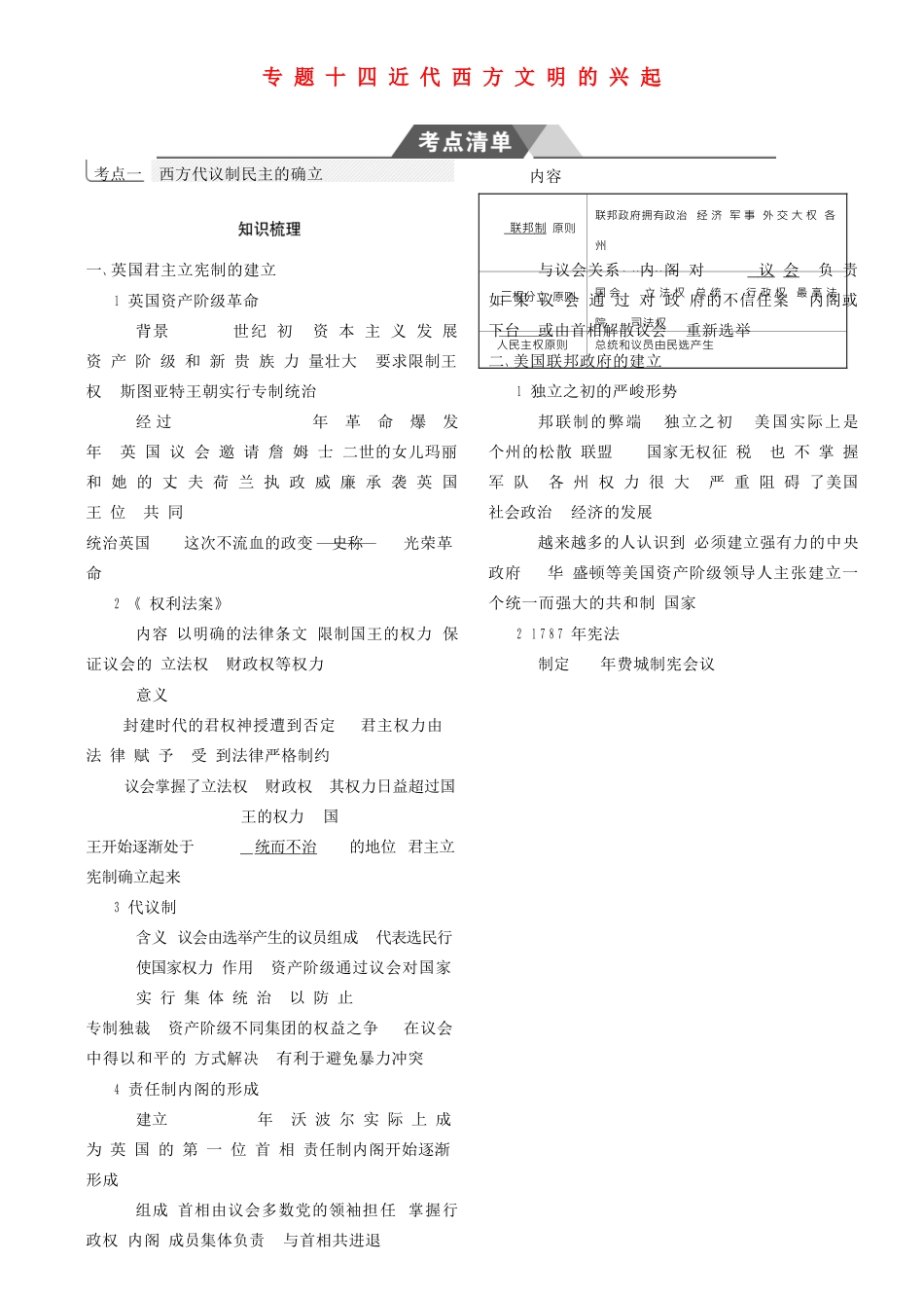 （全国通史版）高考历史总复习 专题十四 近代西方文明的兴起学案-人教版高三全册历史学案_第1页