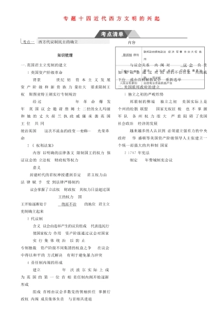 （全国通史版）高考历史总复习 专题十四 近代西方文明的兴起学案-人教版高三全册历史学案