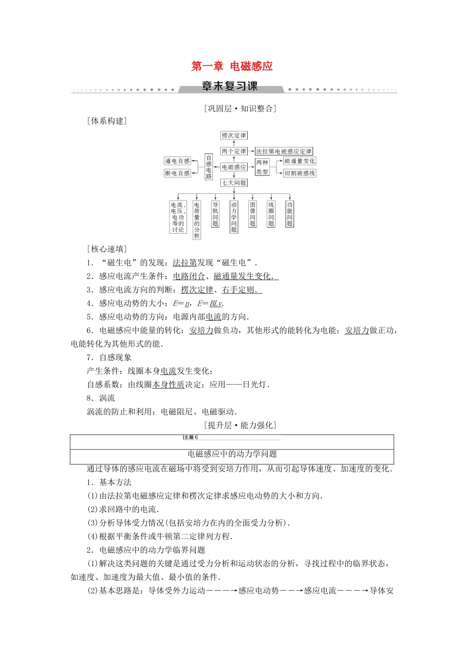 高中物理 第一章 电磁感应章末复习课学案 教科版选修3-2-教科版高二选修3-2物理学案_第1页