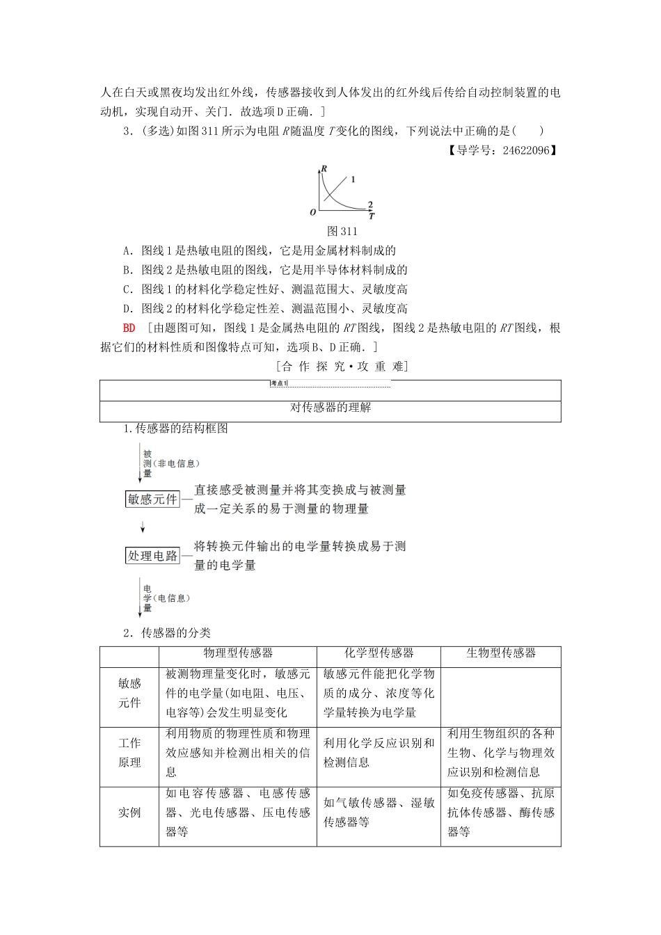高中物理 第三章 传感器 1 传感器 2 温度传感器和光传感器学案 教科版选修3-2-教科版高二选修3-2物理学案_第3页