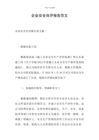 企业安全自评报告范文