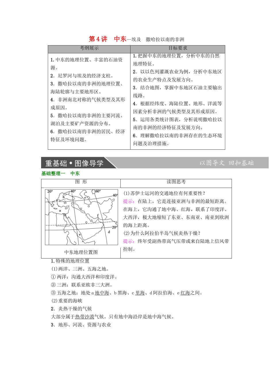 高考地理大一轮复习 第3部分 世界地理 第2章 世界地理分区和主要国家 第4讲 中东—埃及 撒哈拉以南的非洲学案-人教版高三全册地理学案_第1页