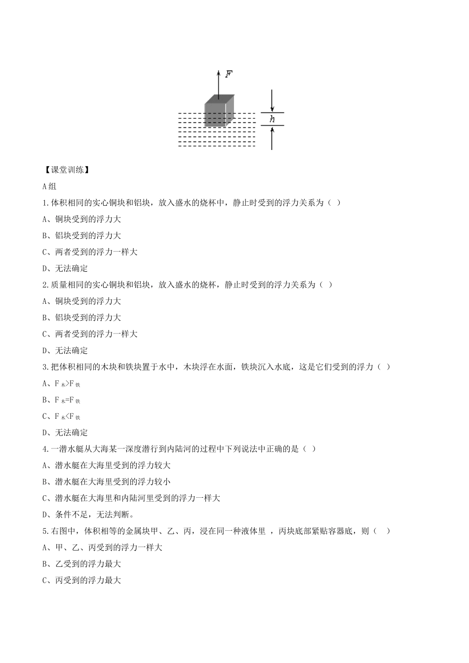 北大绿卡八年级物理下册 第10章 浮力 第2节 阿基米德原理导学案 （新版）新人教版-（新版）新人教版初中八年级下册物理学案_第2页