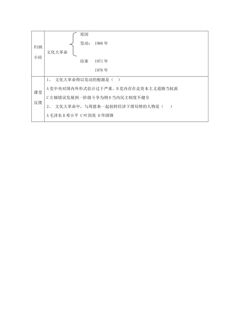 江苏省南京市谷里初级中学八年级历史下册 第7课《“文化大革命”的十年》学案 新人教版_第2页