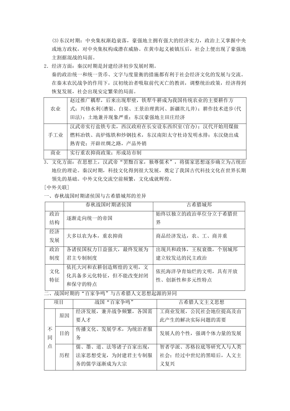 （通史版通用）高考历史一轮总复习 第1部分 中国古代史 第1单元 先秦、秦汉——中国古代文明的奠基和初步发展单元高效整合学案-人教版高三全册历史学案_第2页