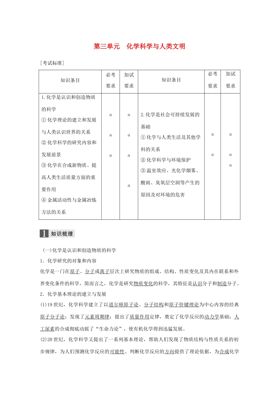 （浙江选考）高考化学大一轮复习 专题6 铝、氮及其化合物 第三单元 化学科学与人类文明学案-人教版高三全册化学学案_第1页