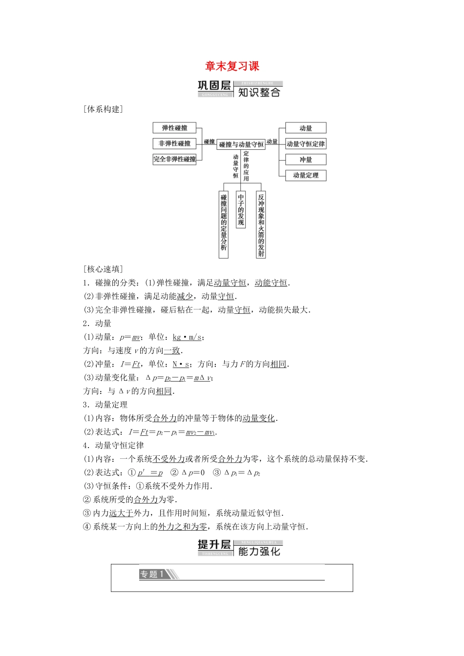高中物理 第1章 章末复习课学案 教科版选修3-5-教科版高二选修3-5物理学案_第1页