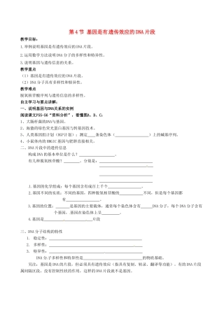 高中生物 第三章 基因的本质 3.4基因是有遗传效应的DAN片段学案 新人教版必修2-新人教版高一必修2生物学案