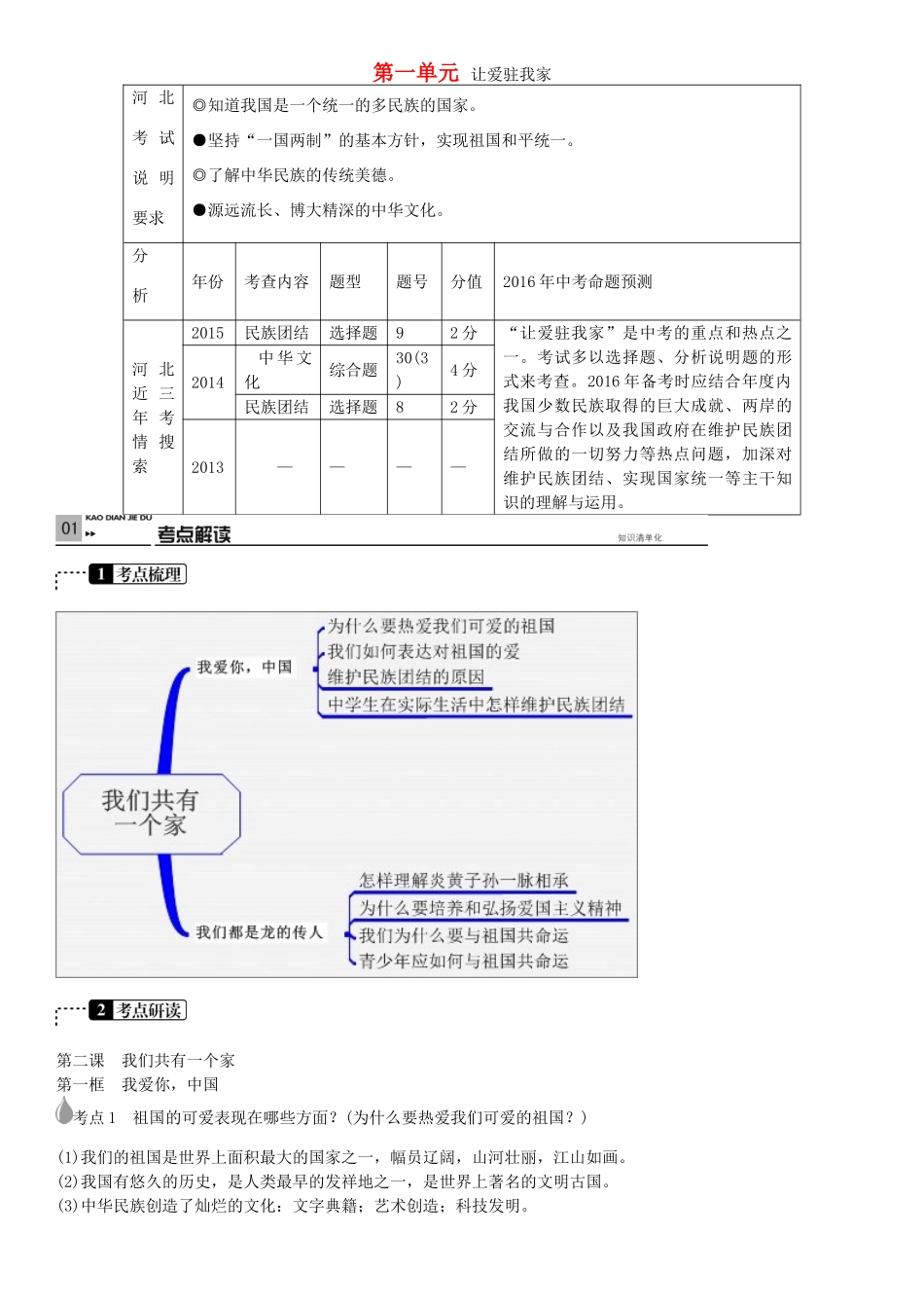 春中考政治 考点梳理复习 八上 第一单元 让爱驻我家学案 鲁教版-鲁教版初中九年级全册政治学案_第1页