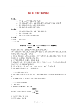 高中生物：第2章《生物个体的稳态》学案（苏教版必修3）