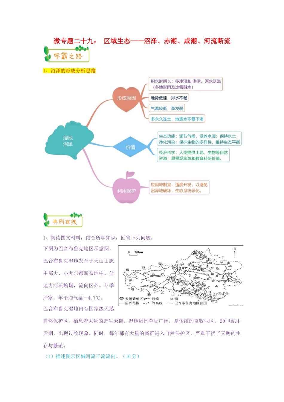 高考地理第一轮复习 专题8 微专题二十九 区域生态——沼泽、赤潮、咸潮、河流断流思维导图学案-人教版高三全册地理学案_第1页