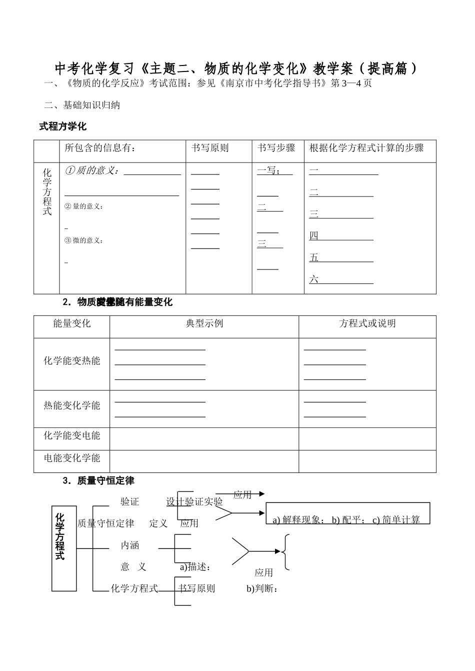 中考化学复习《主题二、物质的化学变化》教学案（提高篇）_第1页