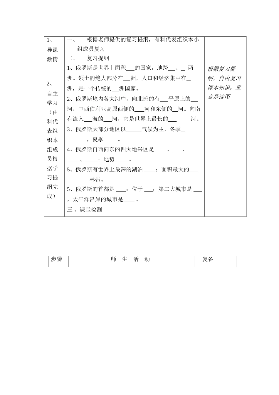 七年级下地理：第三节俄罗斯复习学案（湘教版）_第2页