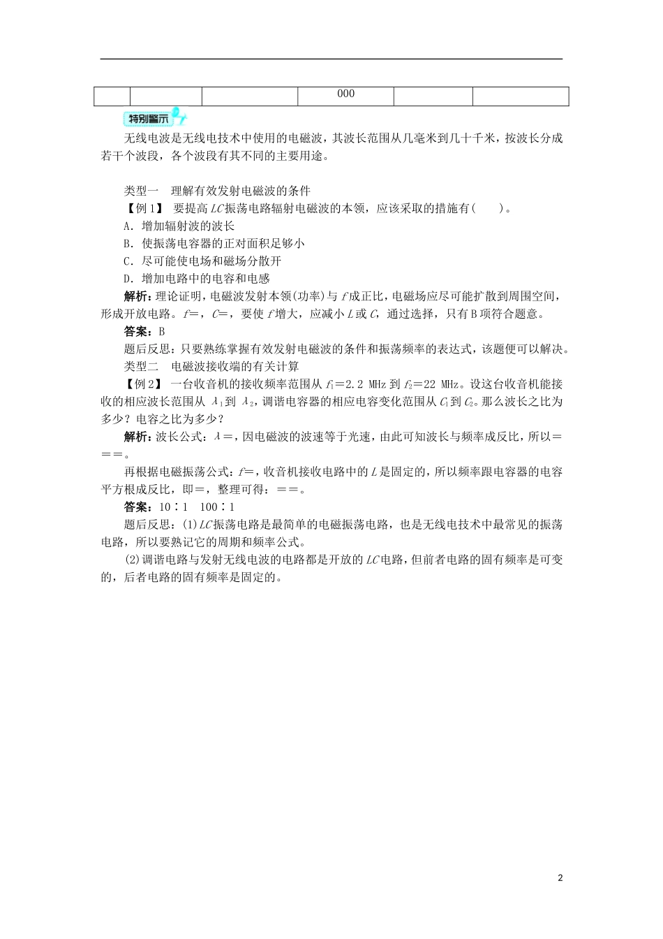 高中物理 第十四章 电磁波 3 电磁波的发射和接收课堂探究学案 新人教版选修3-4-新人教版高二选修3-4物理学案_第2页