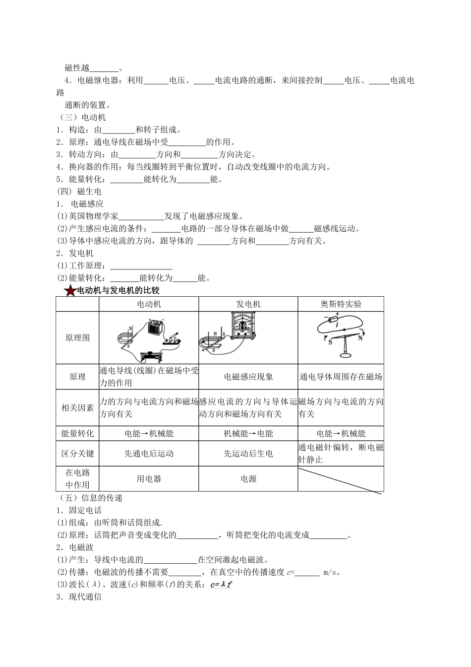中考物理专题复习 电与磁 信息 能源学案-人教版初中九年级全册物理学案_第2页