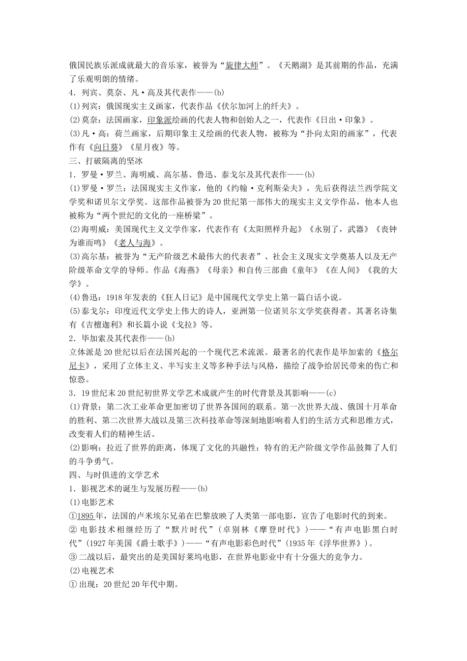 （浙江选考）高考历史一轮总复习 专题二十 近代以来的中外科技与文学艺术 考点54 19世纪以来的文学艺术（加试）学案-人教版高三全册历史学案_第2页