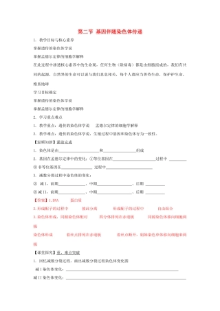 高中生物 第二章 染色体与遗传 第二节 基因伴随染色体传递学案（1）浙科版必修2-浙科版高一必修2生物学案