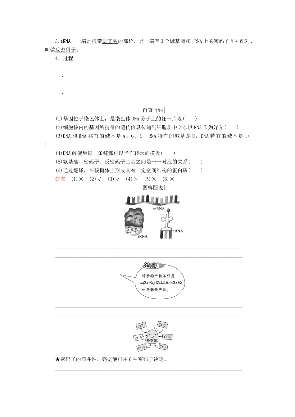 高中生物 第四章 遗传的分子基础 第14课时 从基因到蛋白质学案 苏教版必修2-苏教版高一必修2生物学案_第2页