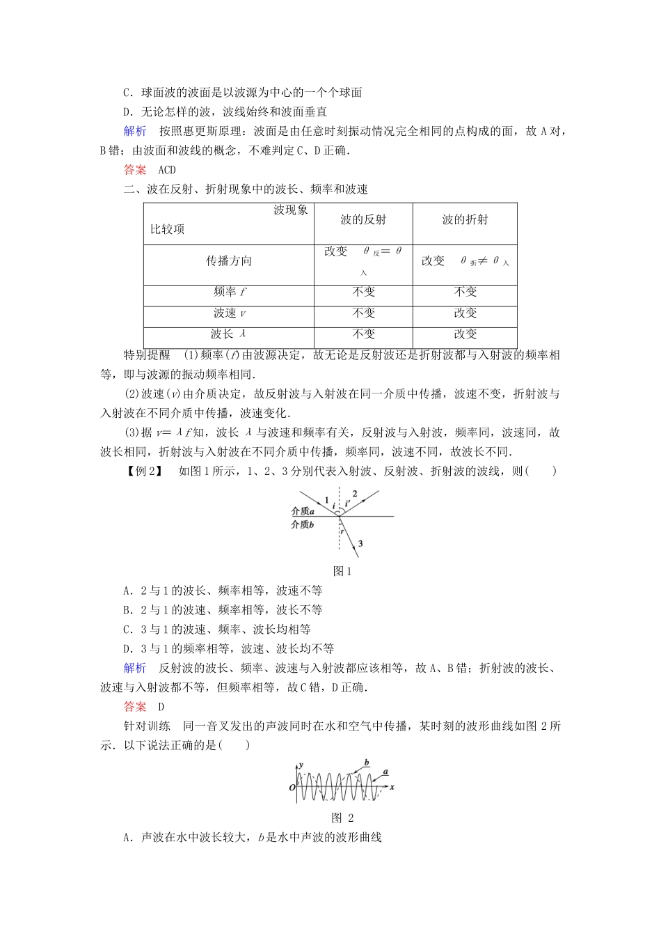 高中物理 第二章 机械波 第4讲 惠更斯原理 波的反射与折射学案 教科版选修3-4-教科版高二选修3-4物理学案_第2页