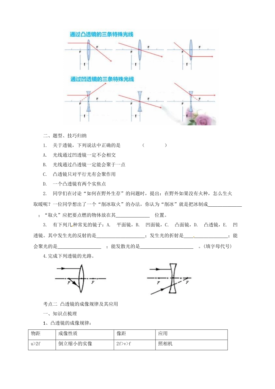 中考物理一轮复习 第6讲 透镜及其应用导学案-人教版初中九年级全册物理学案_第2页