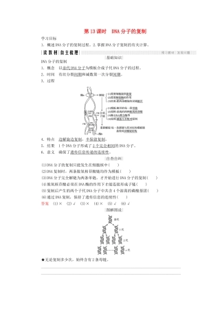 高中生物 第四章 遗传的分子基础 第13课时 DNA分子的复制学案 苏教版必修2-苏教版高一必修2生物学案