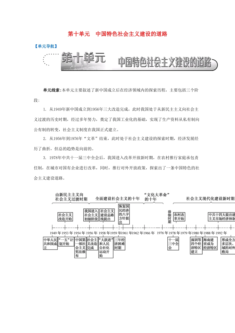 （江苏专版）高考历史一轮复习 第10单元 中国特色社会主义建设的道路导学案-人教版高三全册历史学案_第1页