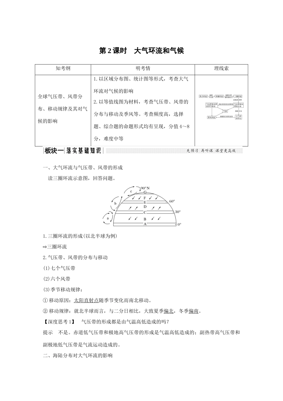 高考地理一轮复习 第二单元 自然环境中的物质运动和能量交换 第6讲 大气的热状况与大气运动 第2课时学案 中图版-中图版高三全册地理学案_第1页