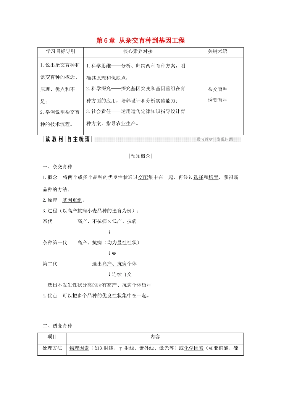 高中生物 第6章 从杂交育种到基因工程学案 新人教版必修2-新人教版高一必修2生物学案_第1页