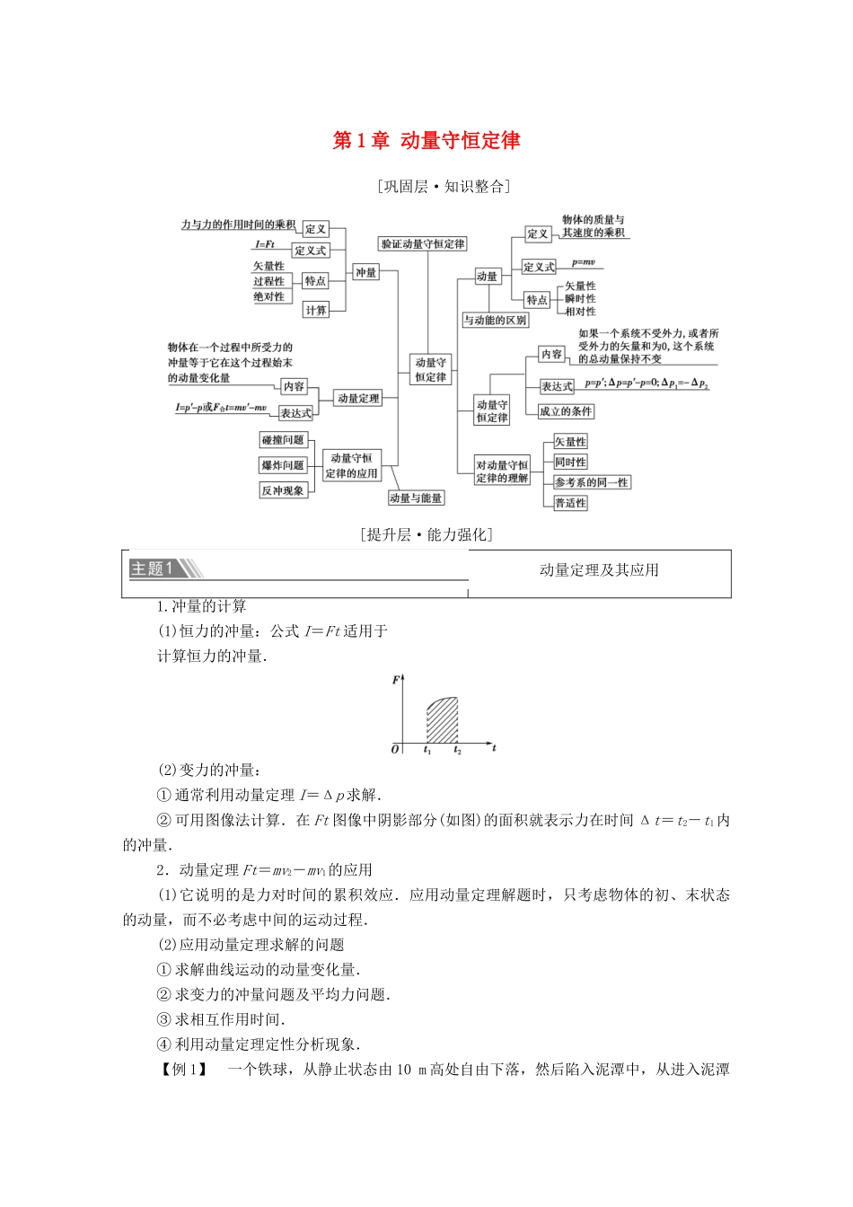 高中物理 第1章 动量守恒定律 章末综合提升学案 新人教版选择性必修第一册-新人教版高中选择性必修第一册物理学案_第1页