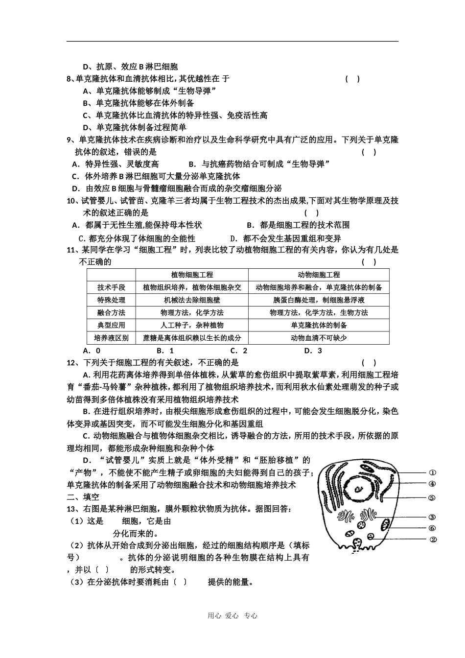 高中生物学案：2.2.2《动物细胞融合与单克隆抗体》（新人教版选修3）_第3页