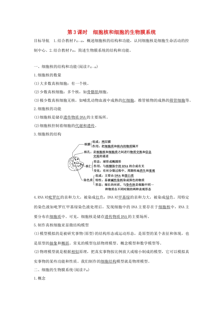 高中生物 第三章 细胞的结构和功能 3.2.3 细胞核和细胞的生物膜系统学案 新人教版必修1-新人教版高一必修1生物学案_第1页