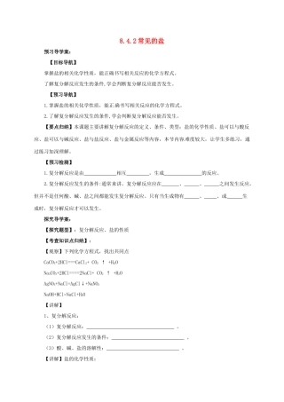 九年级化学下册 8.4.2 常见的盐导学案 （新版）粤教版-（新版）粤教版初中九年级下册化学学案