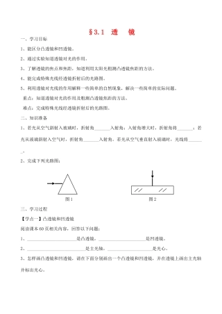 八年级物理第三章《透镜及应用》教学案3.1透镜