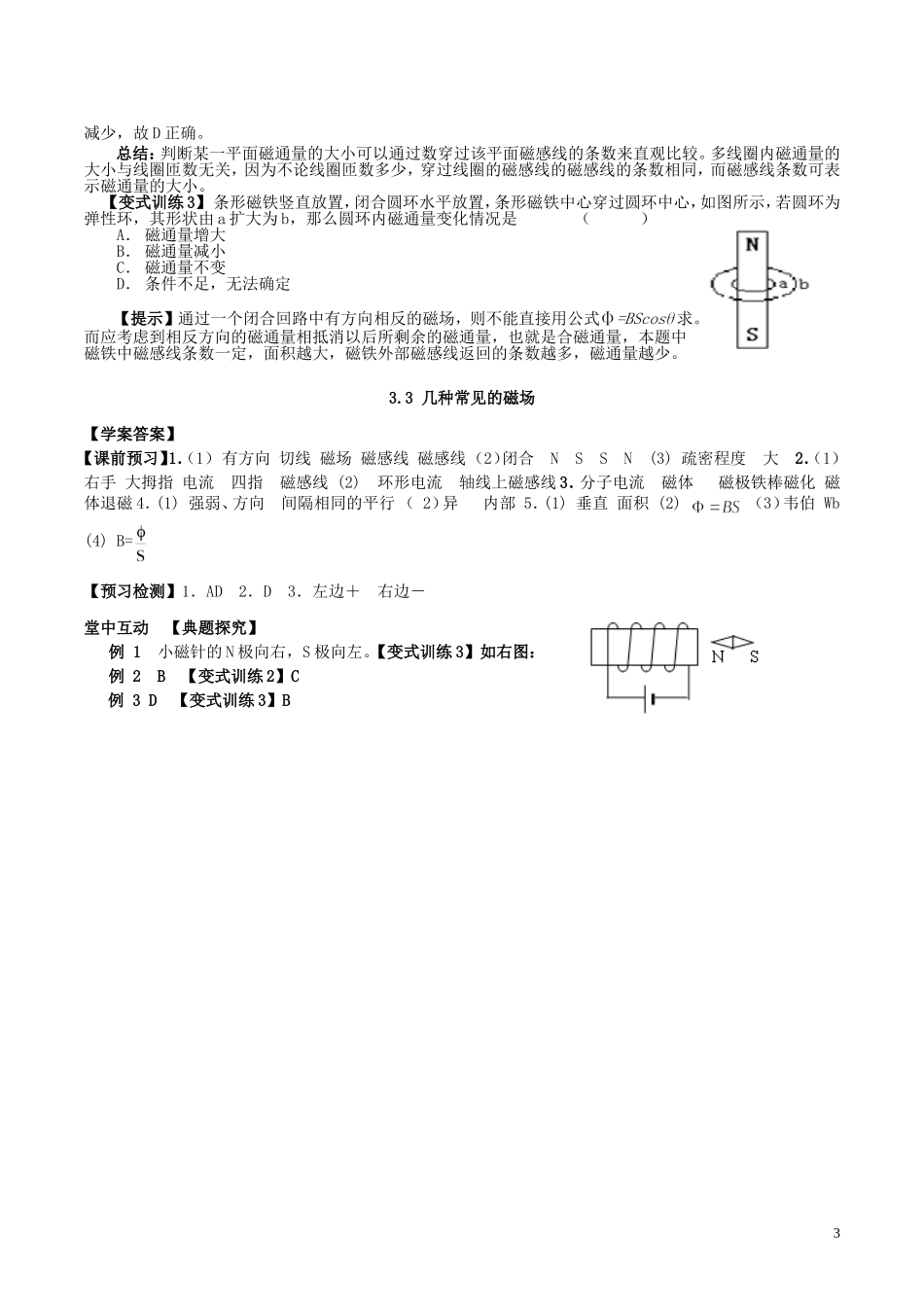 高中物理 第3章 第3节 几种常见的磁场学案 新人教版选修3-1-新人教版高二选修3-1物理学案_第3页