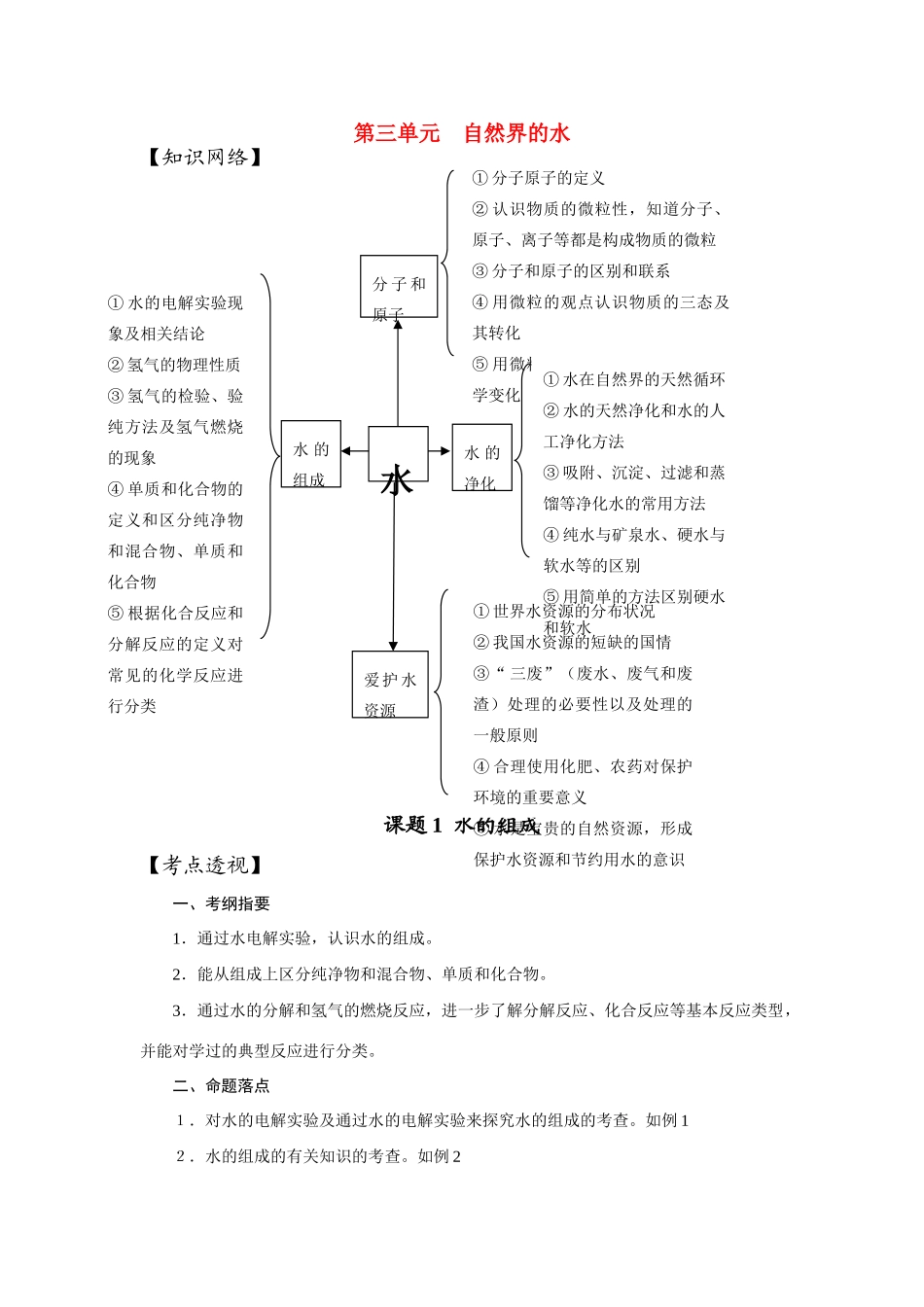 九年级化学中考复习学案 第三单元 自然界的水_第1页