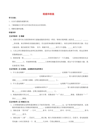 北大绿卡八年级物理上册 第5章 第4节 眼睛和眼镜导学案 （新版）新人教版-（新版）新人教版初中八年级上册物理学案