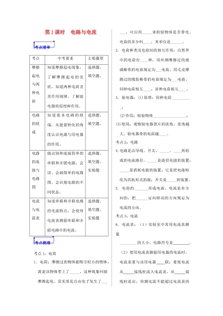 山东省郯城县中考物理 专题十二 电路 第1课时 电路与电流复习学案-人教版初中九年级全册物理学案