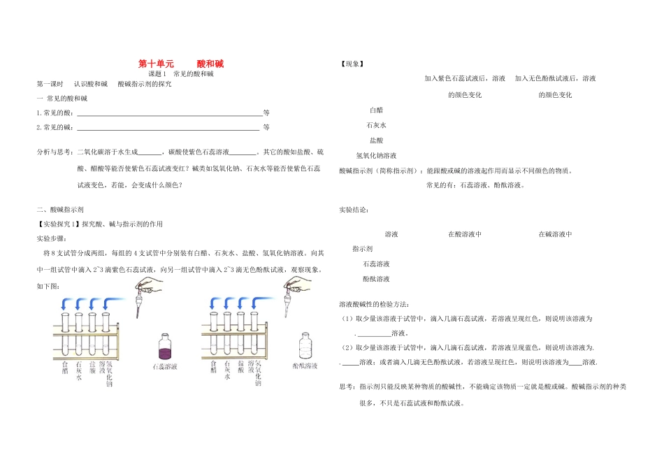 九年级化学 第十单元酸和碱学案 人教新课标版_第1页