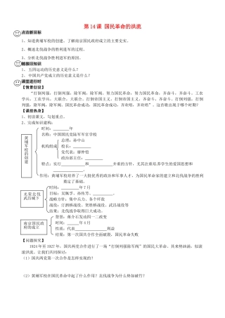 八年级历史上册 第14课 国民革命的洪流学案 北师大版-北师大版初中八年级上册历史学案