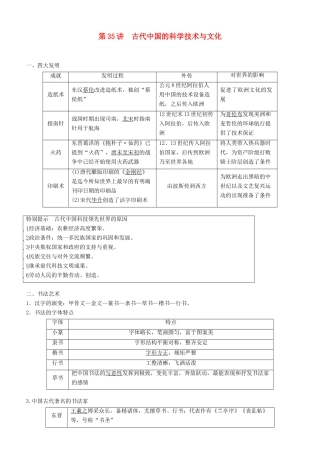 度高考历史一轮复习 专题十二 中国传统文化主流思想的演变与古代科技文化 第35讲 古代中国的科学技术与文化学案-人教版高三全册历史学案