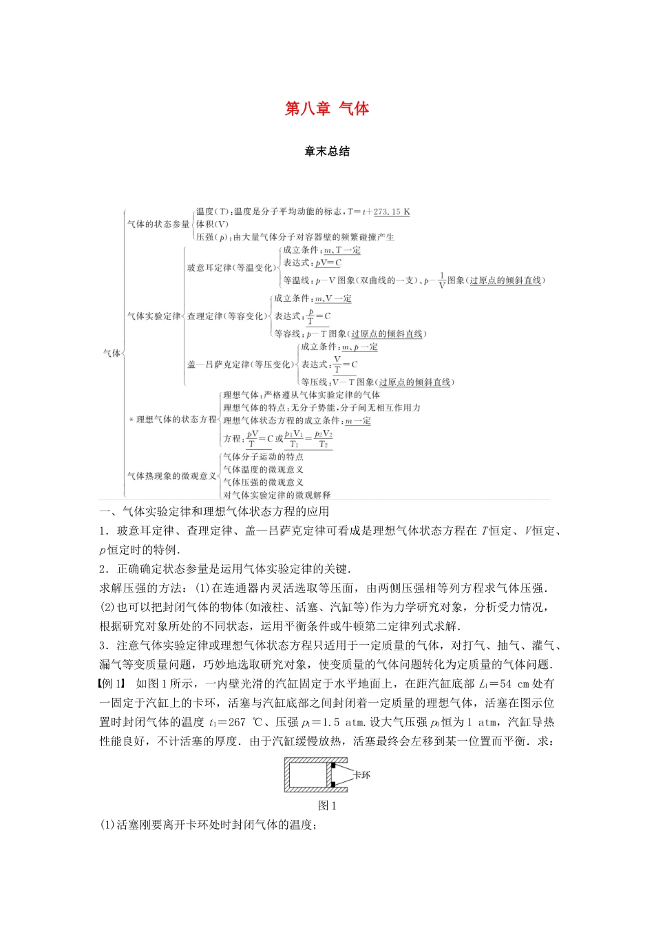 高中物理 第八章 气体章末总结学案 新人教版选修3-3-新人教版高二选修3-3物理学案_第1页