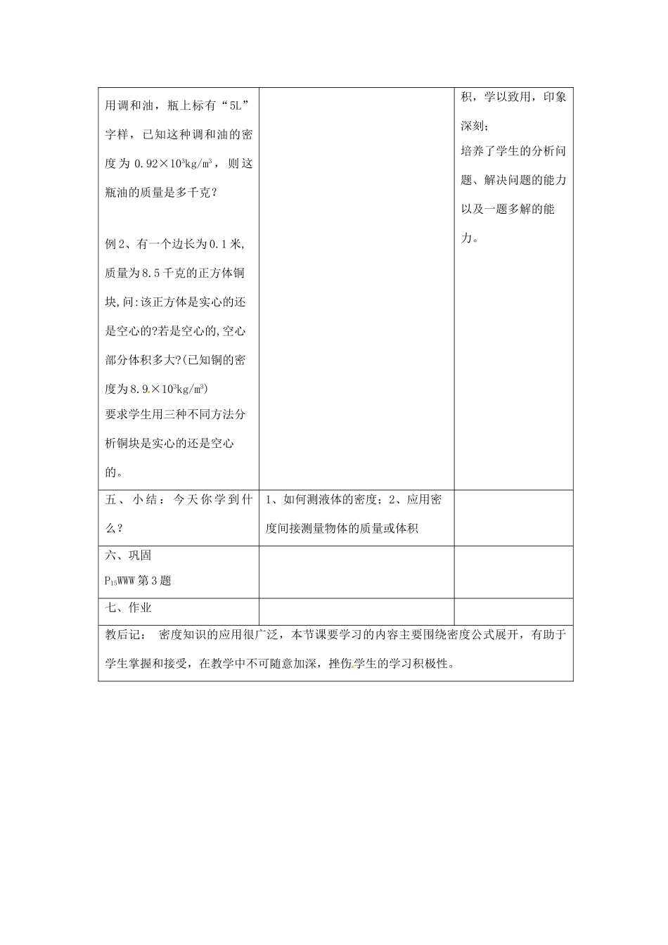 2014年春八年级物理下册 6.4 密度知识的应用教案二 苏科版_第3页