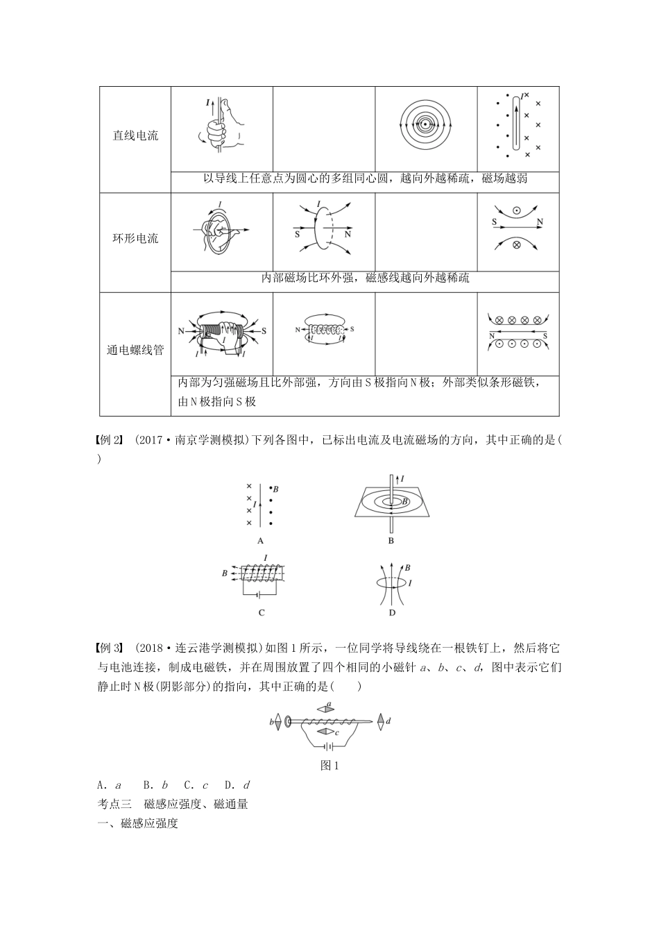 高中物理学业水平测试复习 第九章 磁场 第23讲 磁场 磁感线 磁感应强度 磁通量学案 选修1-1-人教版高二选修1-1物理学案_第2页