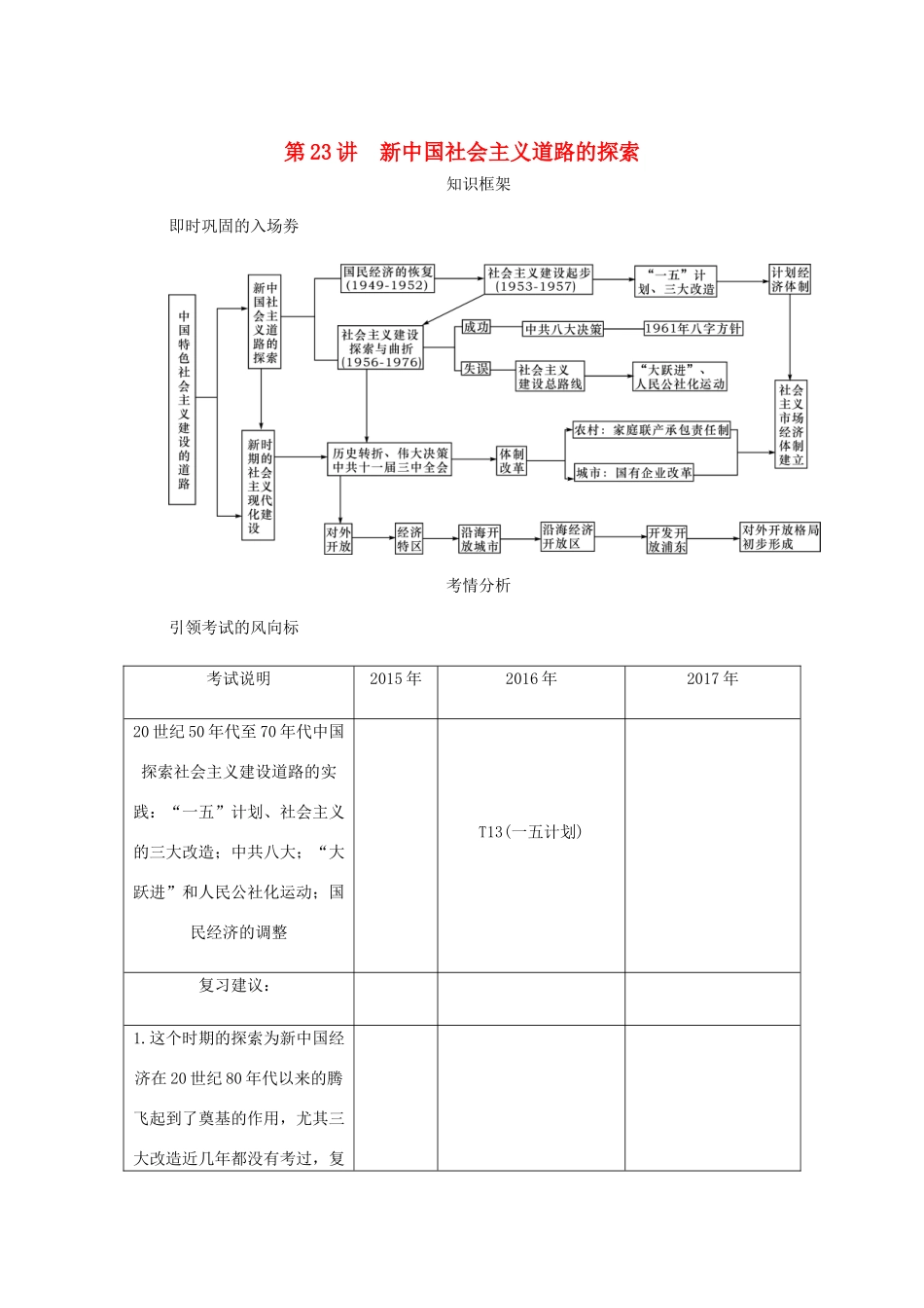 （江苏专版）高考历史总复习 第十一单元 中国特色社会主义建设的道路 第23讲 新中国社会主义道路的探索学案-人教版高三全册历史学案_第1页