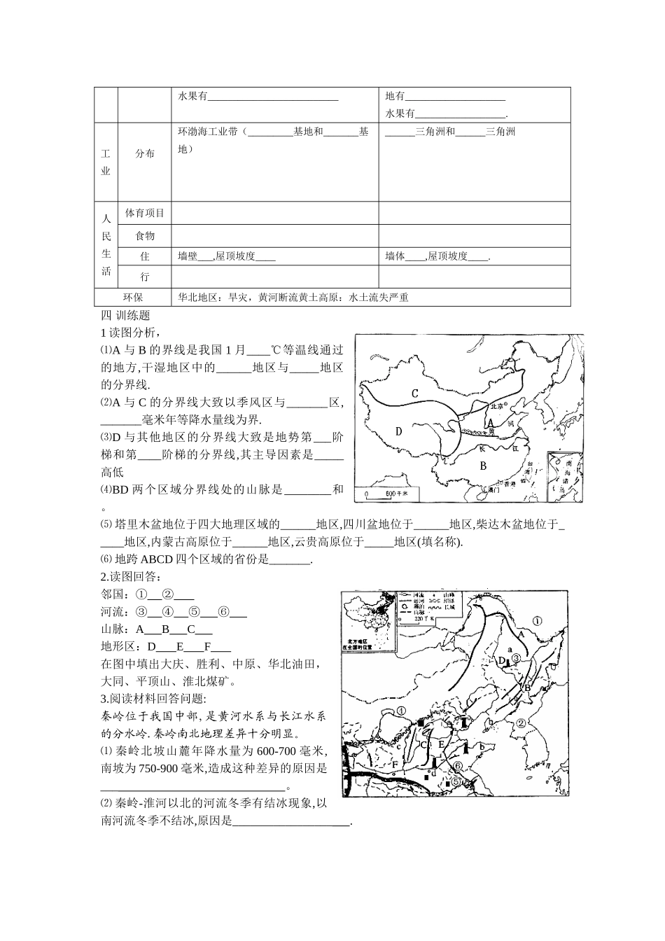 中考地理复习学案三十四    秦岭淮河及北方湘教版_第2页