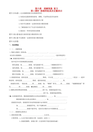 江苏省高邮市车逻初级中学九年级化学《6.1溶液的组成及定量表示》复习学案 沪教版