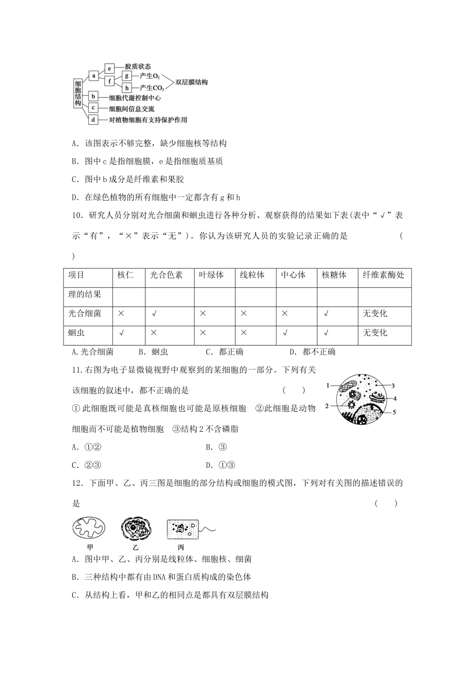 高中生物 第三章 细胞的基本结构单元综合检测 新人教版必修1-新人教版高一必修1生物学案_第3页