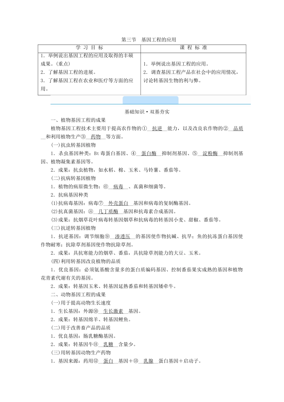 高中生物 专题一 基因工程 第三节 基因工程的应用学案 新人教版选修3-新人教版高中选修3生物学案_第1页
