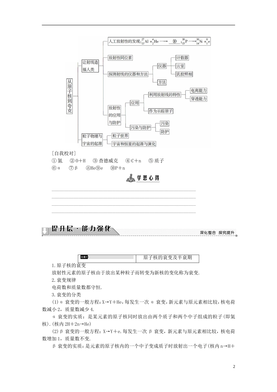 高中物理 第4章 从原子核到夸克章末分层突破教师用书 沪科版选修3-5-沪科版高二选修3-5物理学案_第2页