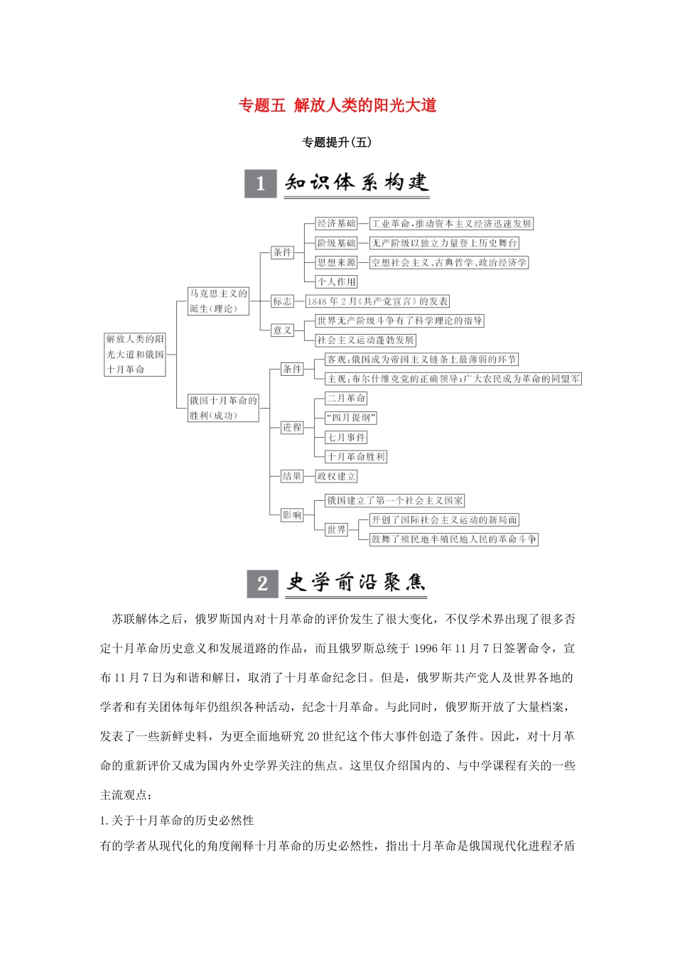 （江苏专版）高考历史一轮复习 专题五 解放人类的阳光大道专题提升学案 人民版-人民版高三全册历史学案_第1页